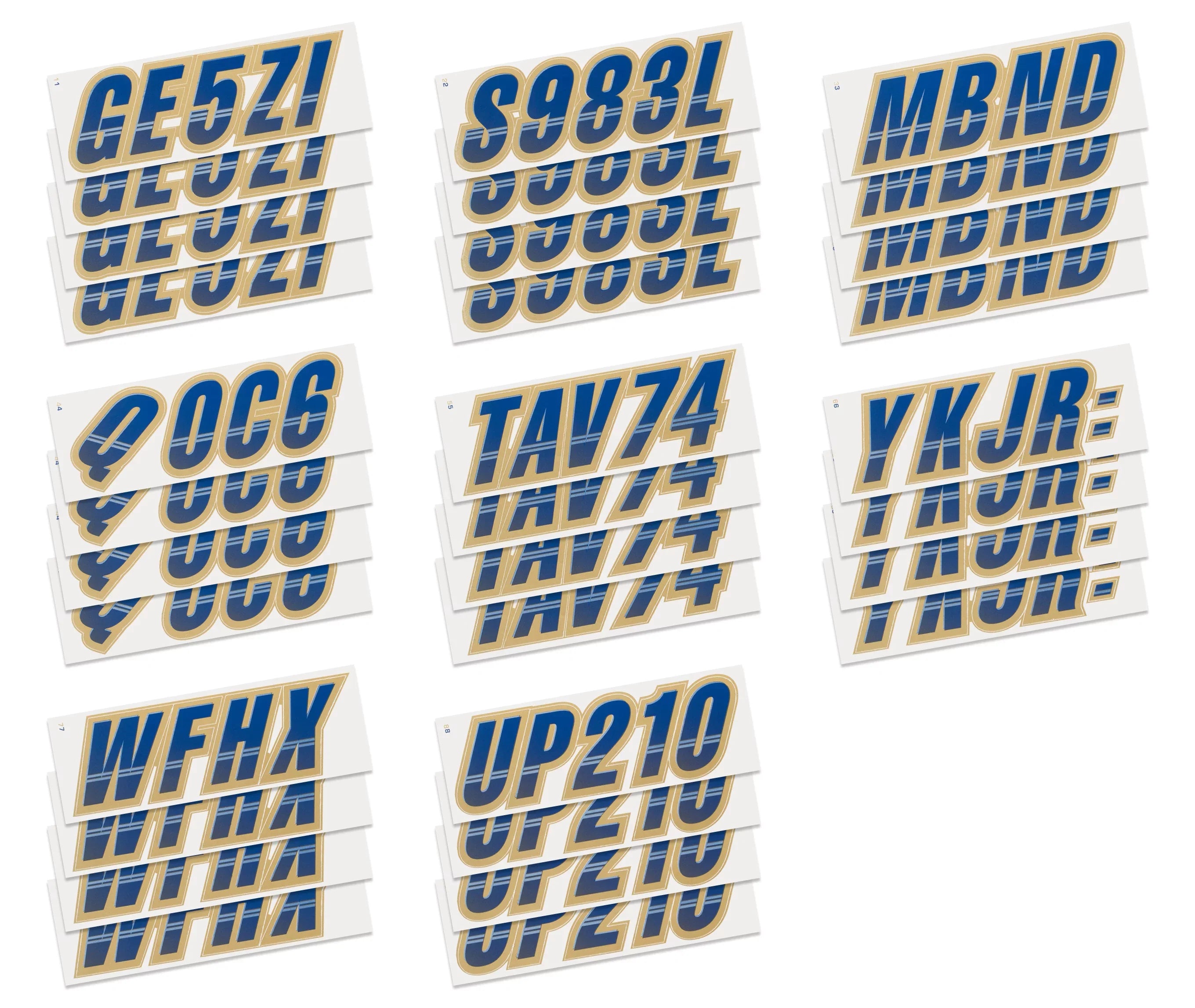 STIFFIE Techtron Navy/Gold 3" Alpha-Numeric Identification Custom Kit Registration Numbers & Letters Marine Stickers Decals for Boats & Personal Watercraft PWC