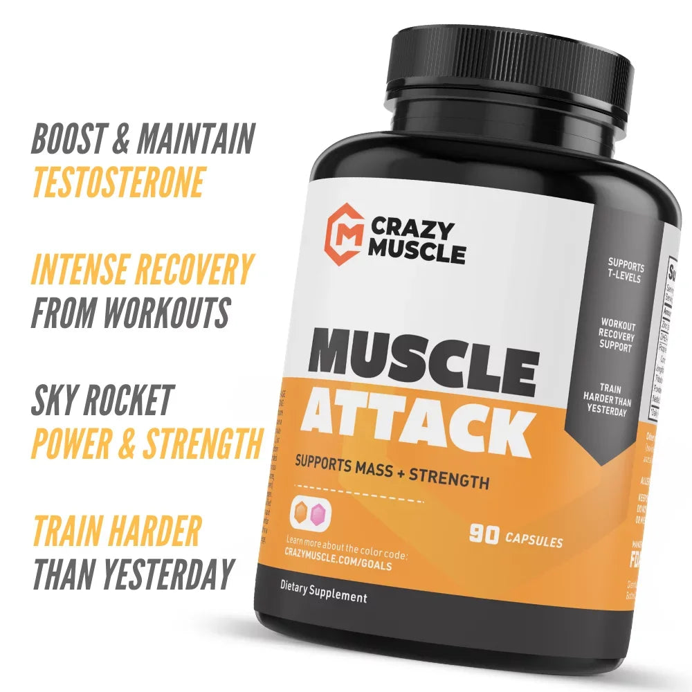 Muscle Attack: Keto Muscle Building Supplement with DHEA by Crazy Muscle - 90 Capsules
