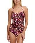 DKNY MULTI Printed Pleated Bandeau One-Piece Swimsuit US 4