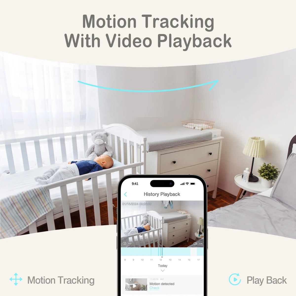 Sense-U Smart 2K Video Baby Monitor(FSA&HSA Eligible) with No Monthly Fee, Pan-Tilt-Zoom, Person/Baby Crying Sound/Motion Detection, 2-Way Talk, Night Vision, Background Audio, Activity Zone