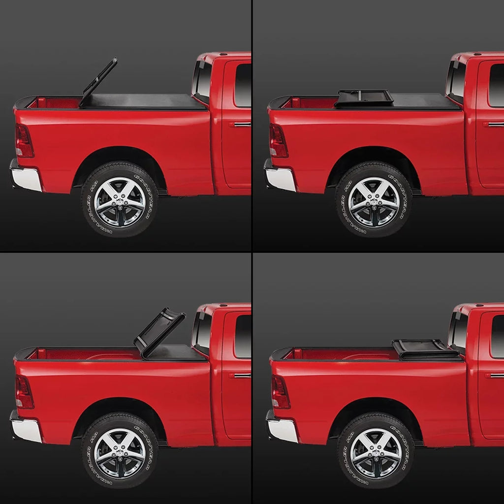 DNA Motoring TTC-TRISOFT-018 For 2009 to 2021 Ram Truck 1500 5.7' Bed Fleetside Tri -Fold Adjustable Soft Top Trunk Tonneau Cover