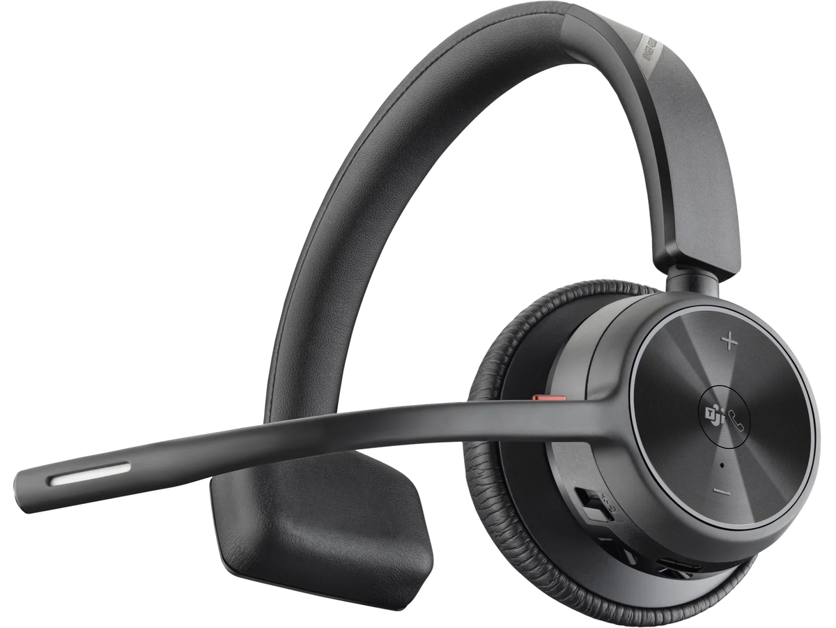 Poly Voyager 4310-M Teams Certified Headset With Charge Stand - Stereo, Mono - Wired/Wireless - Bluetooth - 164 ft - 20 Hz - 20 kHz - Over-the-head - Binaural - Ear-cup - 4.92 ft Cable - ...