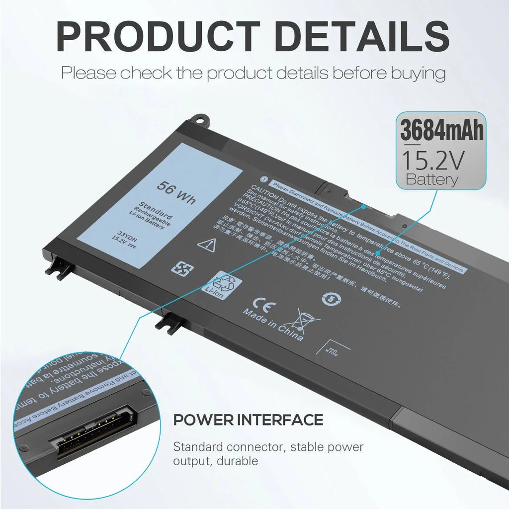 For 33YDH Battery Inspiron 15 7577 17 7778 7779 7786 Vostro 15 7580 7570