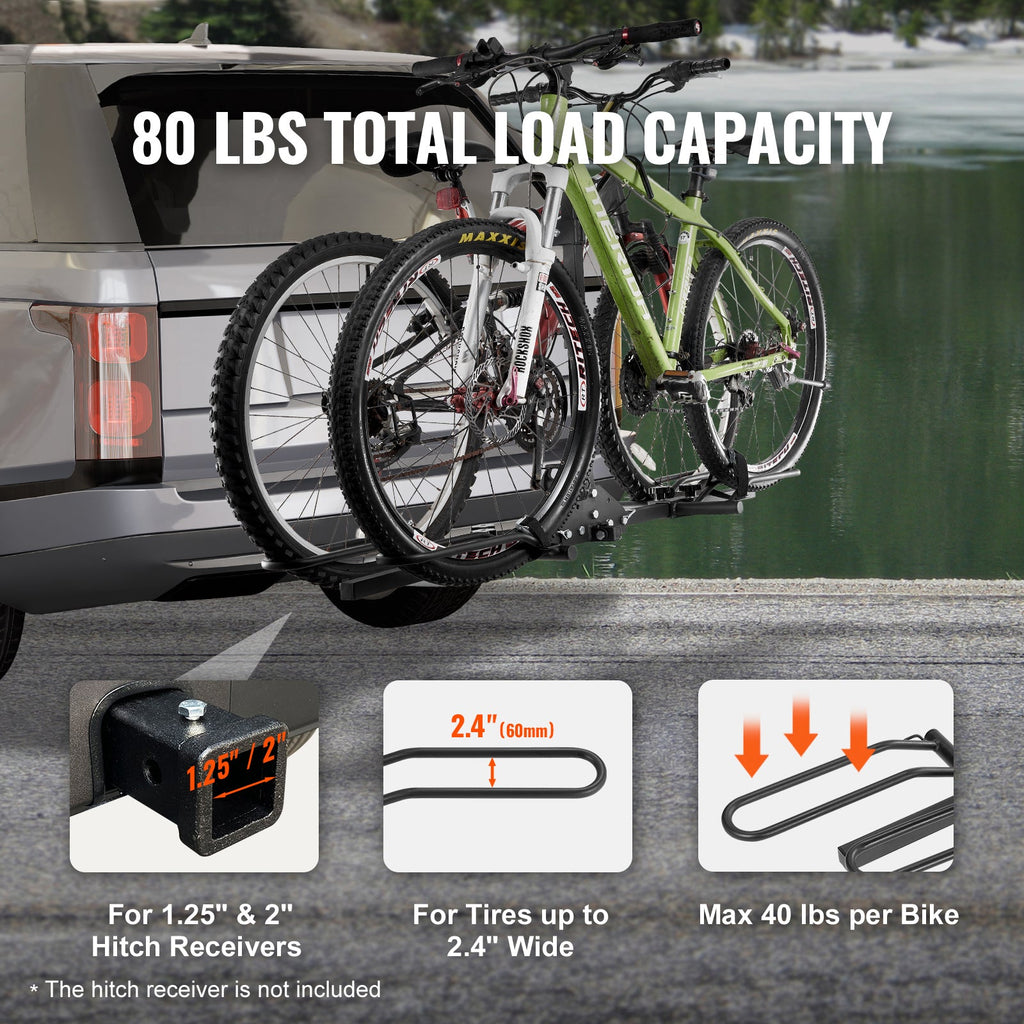 Hitch Mount Folding Carrier Car Truck SUV 1.25"/2" Receiver 2-Bike Rack