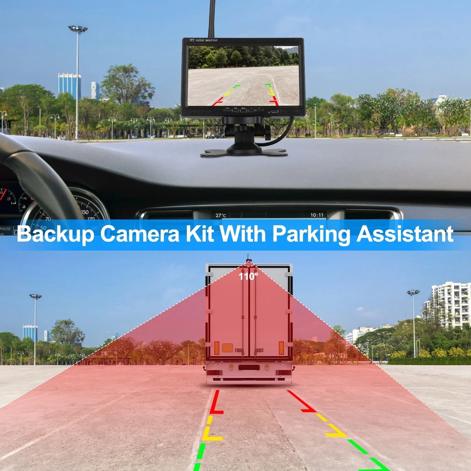iMounTEK Wireless Backup Camera System Vehicle Rear View Monitor Kit IP67 Waterproof Car Parking Reverse System with 7In Screen Night Vision 2.4G Stable Signal for Car Trunk Van SUV