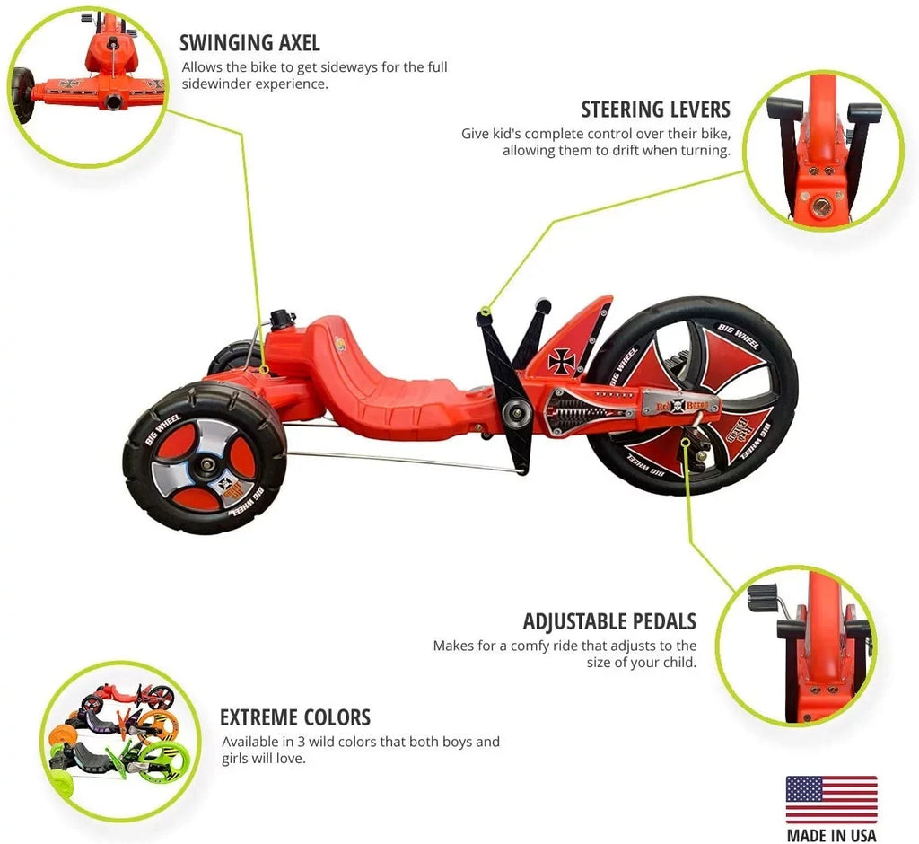 The Original Big Wheel Sidewinder 16” X-TREME Racer Tricycle for Boys & Girls 5-10 Years of Age - Made in USA(Red Baron)