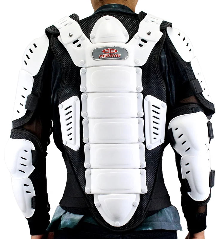 Perrini White CE Approved Full Body Armor Motorcycle Jacket Spine Protection -4XL
