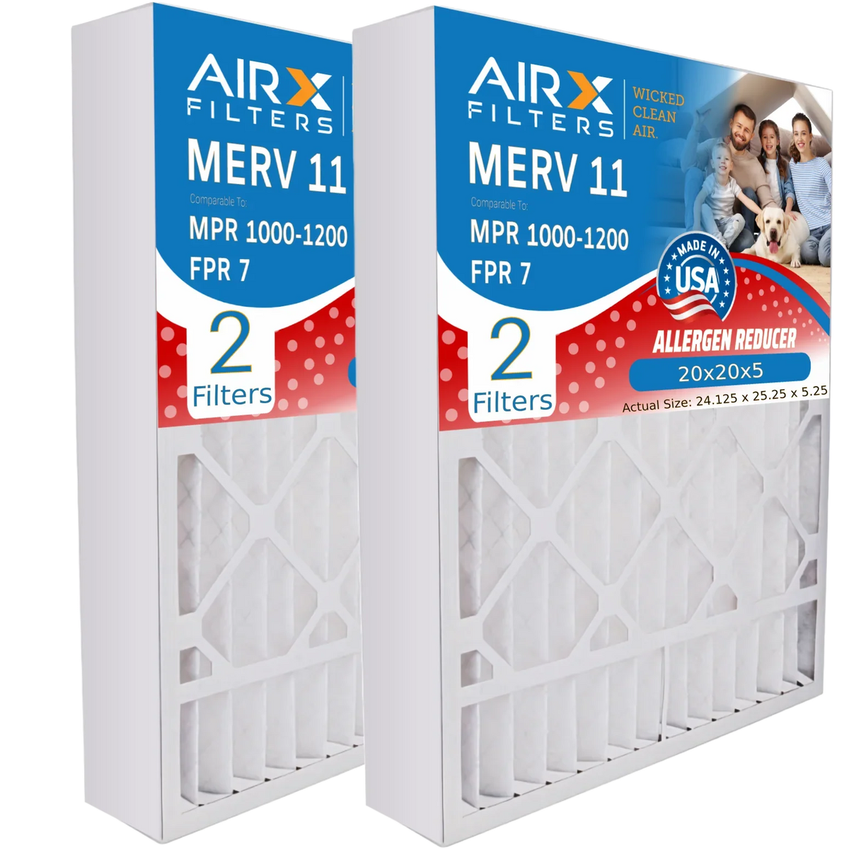 20x20x5 Air Filter MERV 11 Comparable to MPR 1000, MPR 1200 & FPR 7 Compatible with Goodman / Amana M2-1056 Premium USA Made 20x20x5 Furnace Filter 2 Pack by AIRX FILTERS WICKED CLEAN AIR.