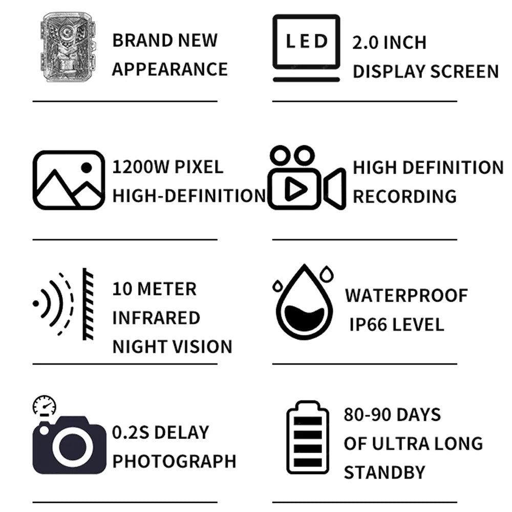 Shinysix Sport Camera,Use 2.0inch TFT Camera Day Dual Observation IP66 Waterproof TFT Display Video Infrared Camera Day Dual Use 2.0inch 1080P Infrared Camera 2.0inch TFT Display Video Camera Animal