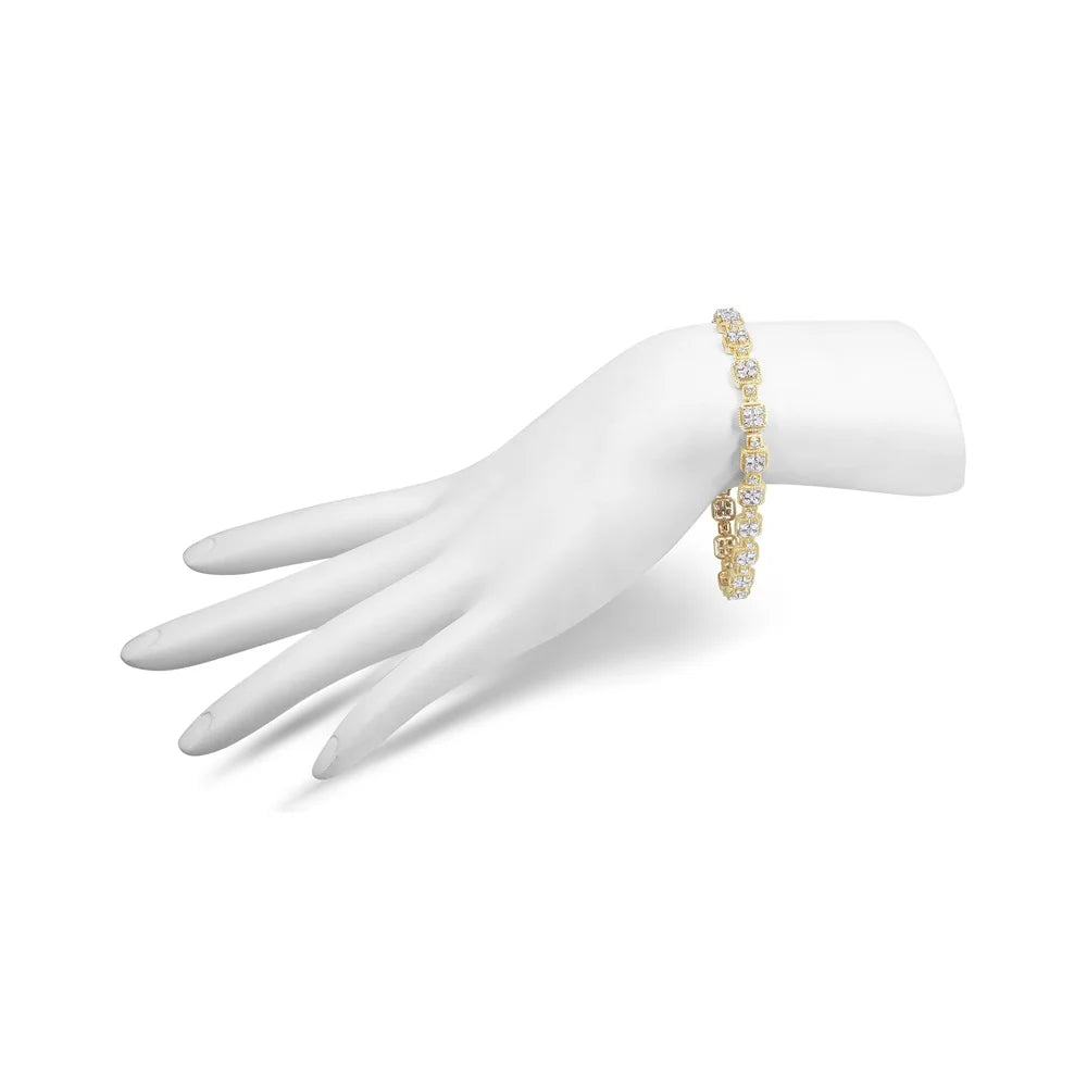 Haus of Brilliance 10K Yellow Gold 2.0 Cttw Womens Princess cut Box Clasp Diamond Link Bracelet (J-K Color, I2-I3 Clarity) - Size 7.25"