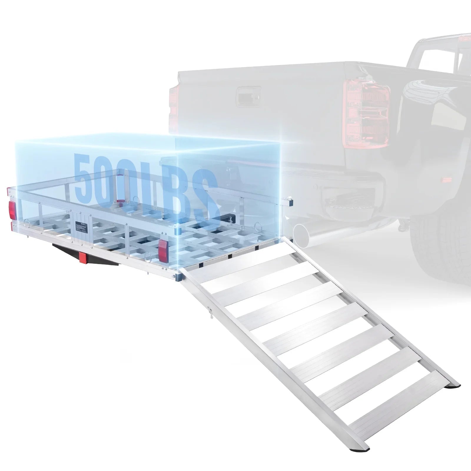Hitch Mount Cargo Carrier 47x28x6 in 500lb and Folding Ramp Fits 2" Receiver