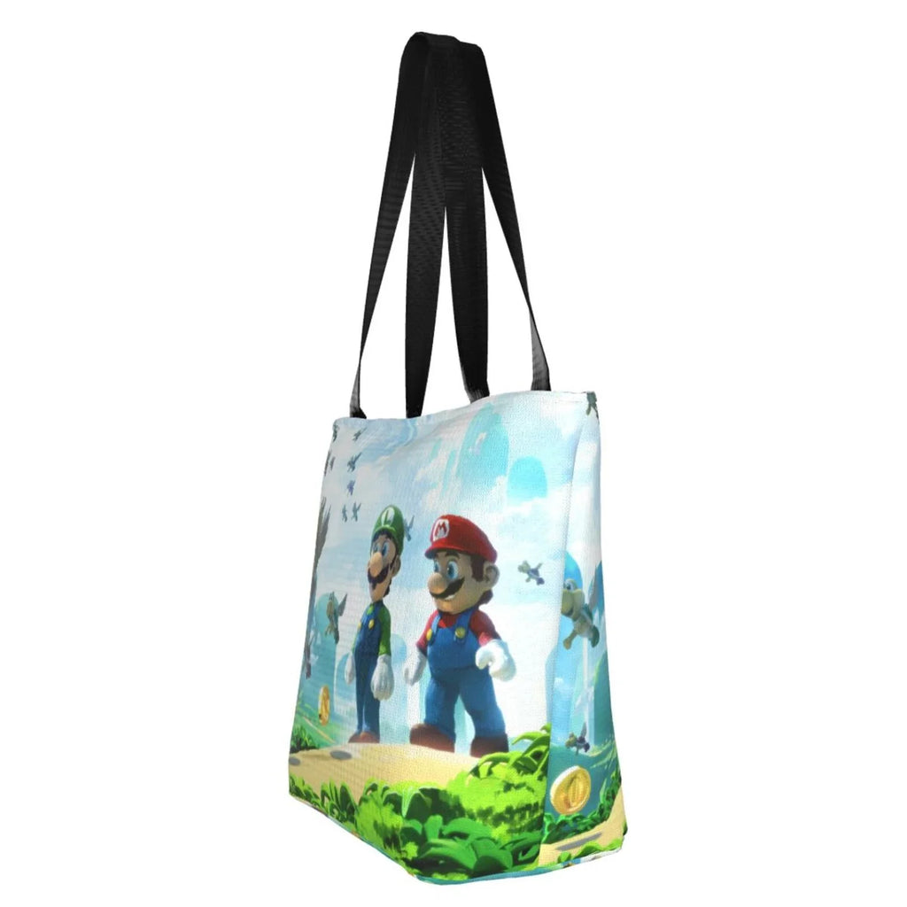 Cartoon Super Mario Luigi Women's Tote Bag Large Capacity Shoulder Handbag For Travel Beach Shopping Business Work School