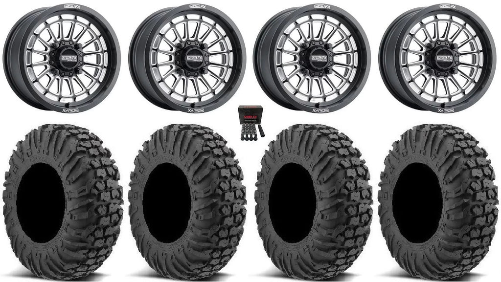 MetalFX Delta Contrast Cut 15" Wheels Bk 34" MotoVator Tires Can-Am Maverick X3 / Honda Pioneer 1000 / Talon