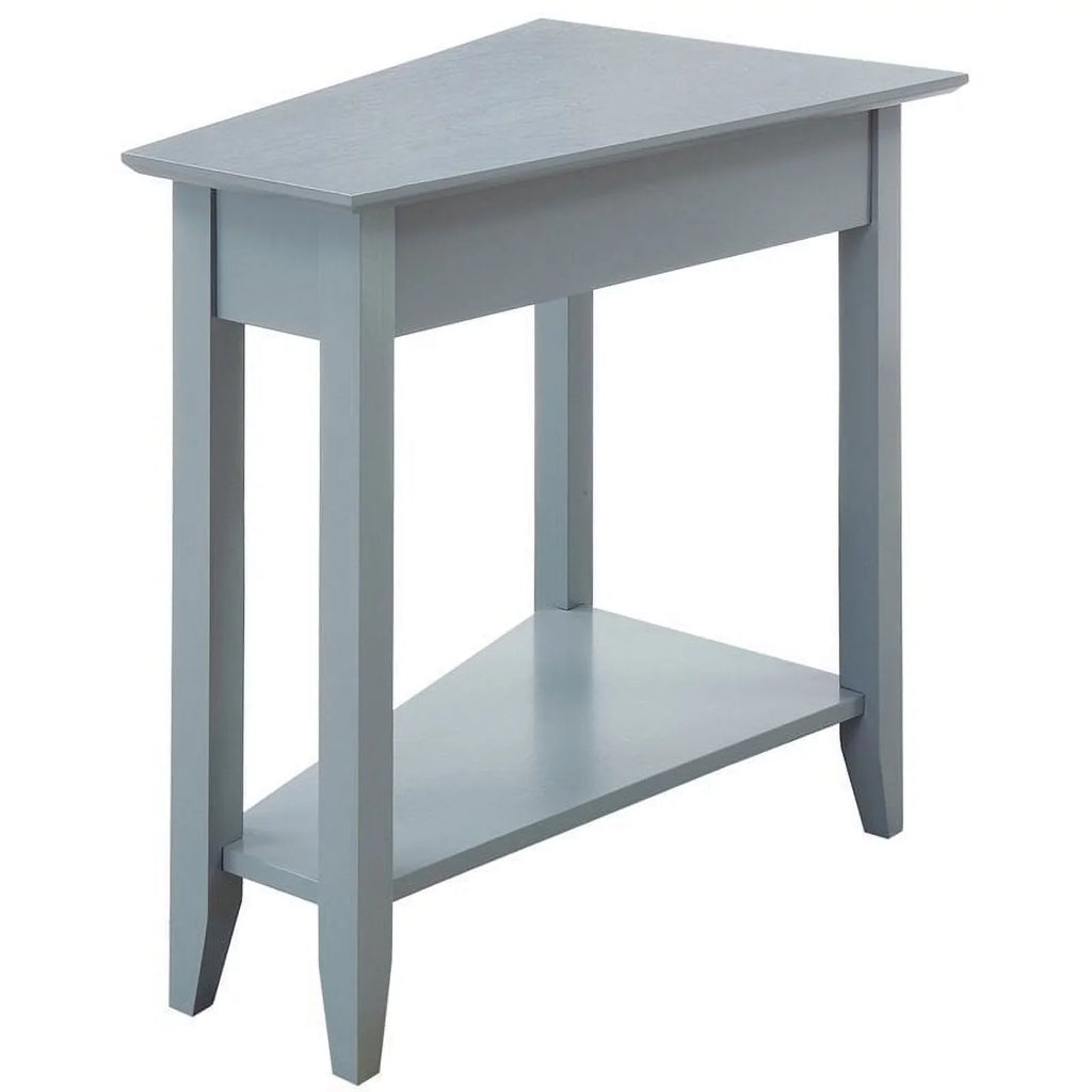 Pemberly Row Transitional MDF Wood Wedge End Table with Bottom Shelf in Gray
