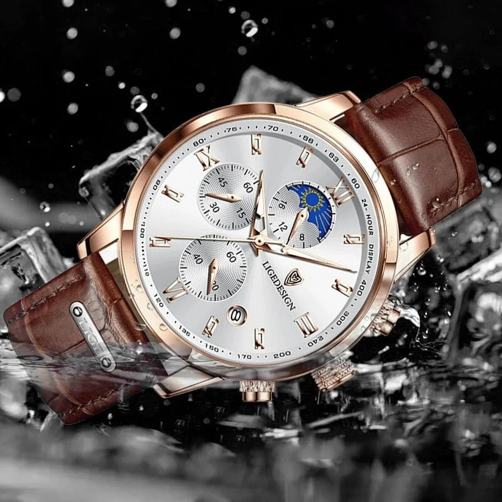 Relogio Masculino Business Mens Watches Brand Luxury Leather Waterproof Sport Quartz Chronograph Military Watch Men Clock Silver White