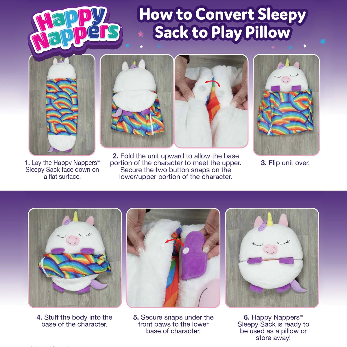 Happy Nappers Pillow Plush Toy and Sleeping Sack in One, Unicorn