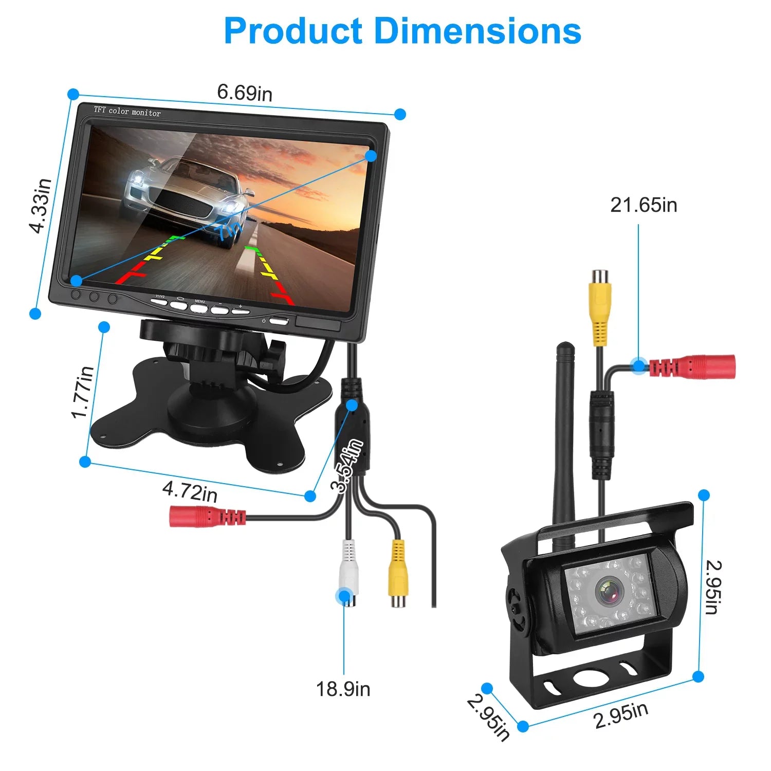 iMounTEK Wireless Backup Camera System Vehicle Rear View Monitor Kit IP67 Waterproof Car Parking Reverse System with 7In Screen Night Vision 2.4G Stable Signal for Car Trunk Van SUV