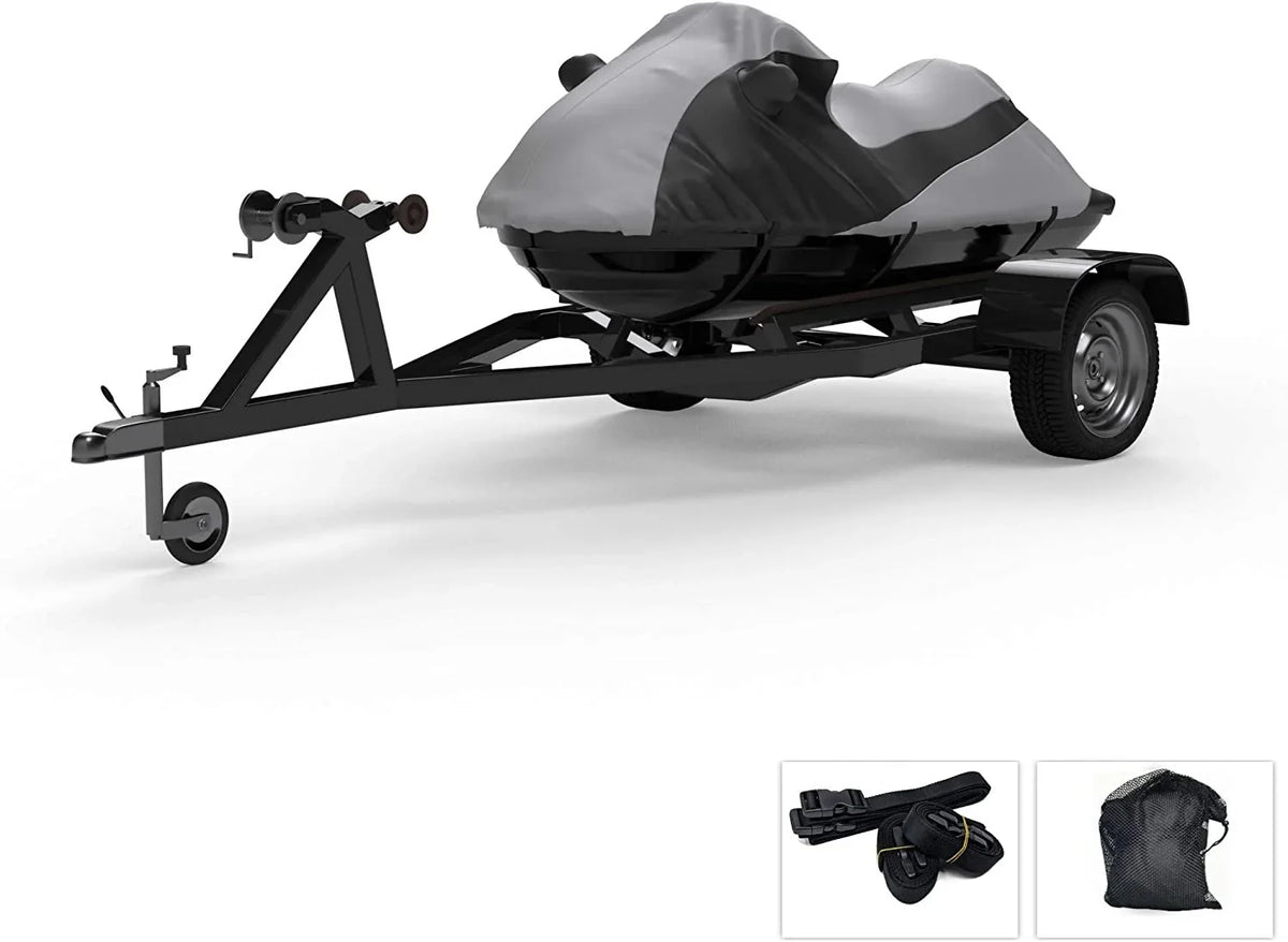 Custom Contour Fit Weatherproof Jet Ski Cover for Kawasaki Ultra 250 LX 2007-2008 - Gray/Black Color - All Weather - Trailerable - Protect from Rain & Sun! Includes Trailer Straps & Storage Bag