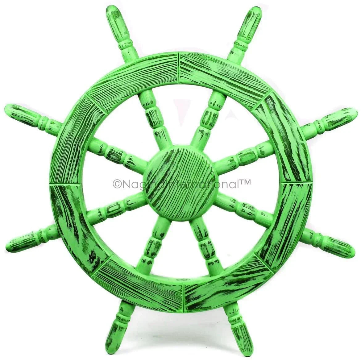 Nagina International Rustic Antique Beautiful Wall Decor Handcrafted Pine Nautical Ship Wheel | Maritime Exclusive Wall Decor (42 Inches, Junky Green)