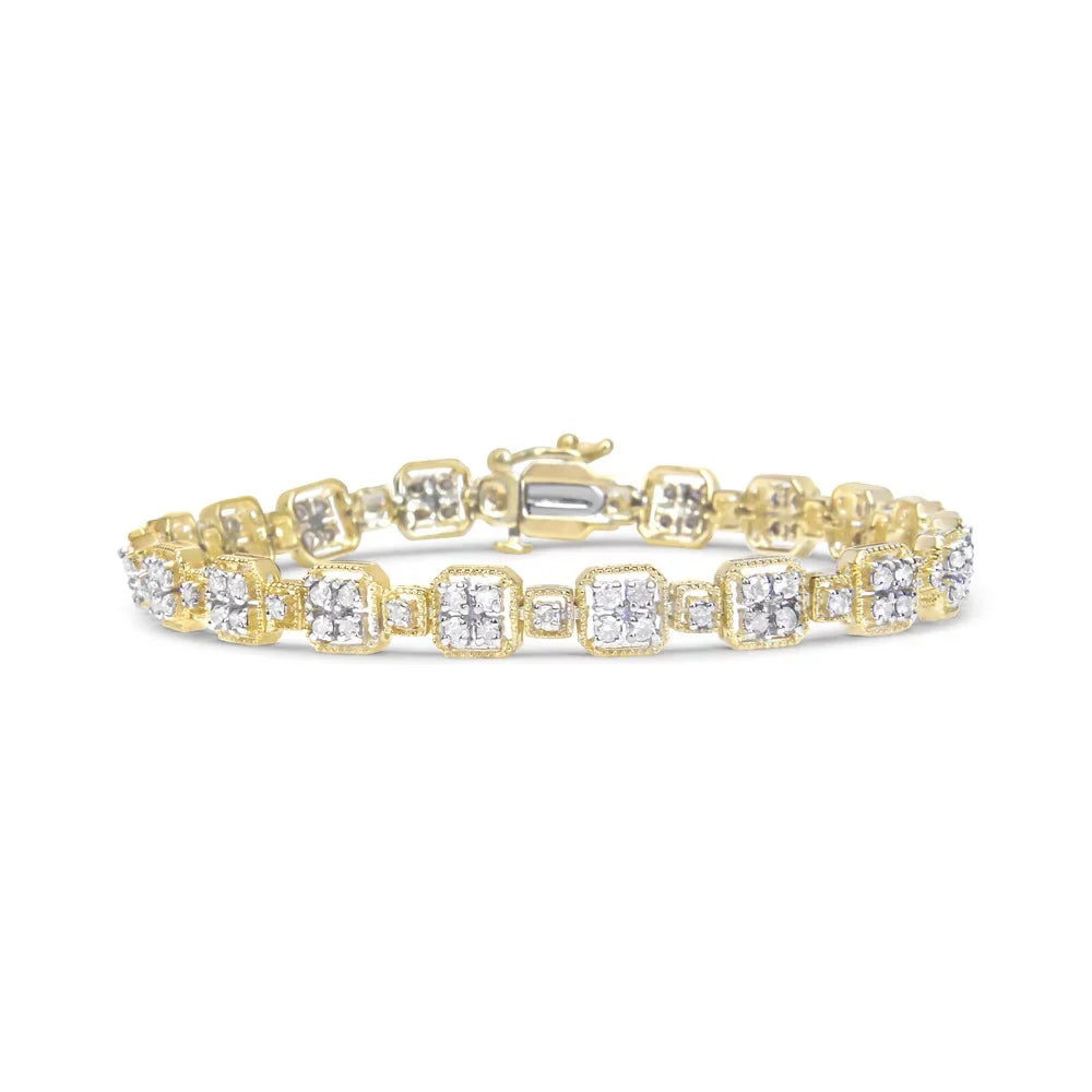Haus of Brilliance 10K Yellow Gold 2.0 Cttw Womens Princess cut Box Clasp Diamond Link Bracelet (J-K Color, I2-I3 Clarity) - Size 7.25"