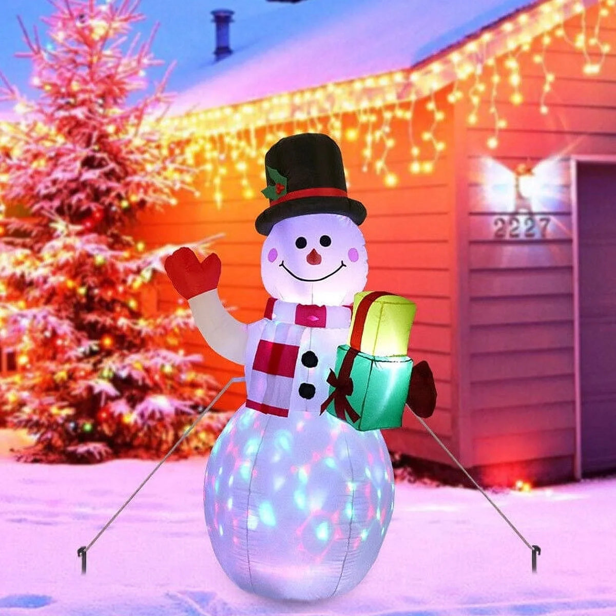 5ft Air-filled Snowman Airblown Christmas Decor Yard Decoration LED Lights for Xmas Home Garden Family Prop Lawn Holiday Party Outdoor Decor