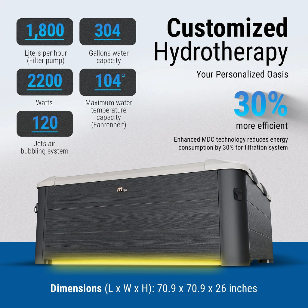 MSpa Oslo 6 Person Squared Hot Tub with Hydro Massage Jets Plus & LED Strip