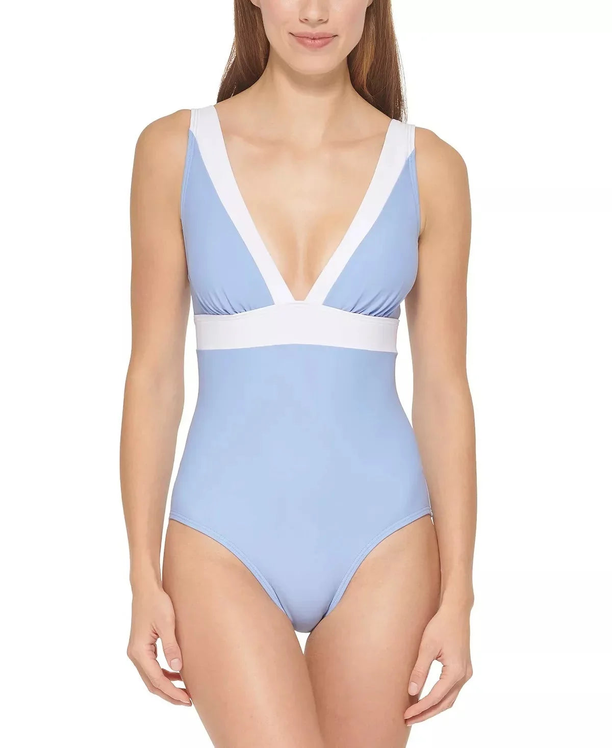 DKNY HYDRANGEA Deep V-Neck One-Piece Swimsuit, US 18