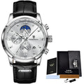 Relogio Masculino Business Mens Watches Brand Luxury Leather Waterproof Sport Quartz Chronograph Military Watch Men Clock Silver White