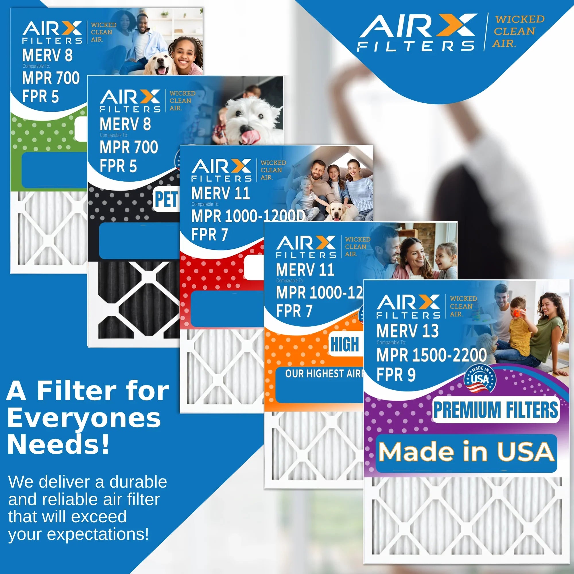 24x24x4 Air Filter MERV 13 Comparable to MPR 1500 - 2200 & FPR 9 Electrostatic Pleated Air Conditioner Filter 6 Pack HVAC AC Premium USA Made 24x24x4 Furnace Filters by AIRX FILTERS WICKED CLEAN AIR.