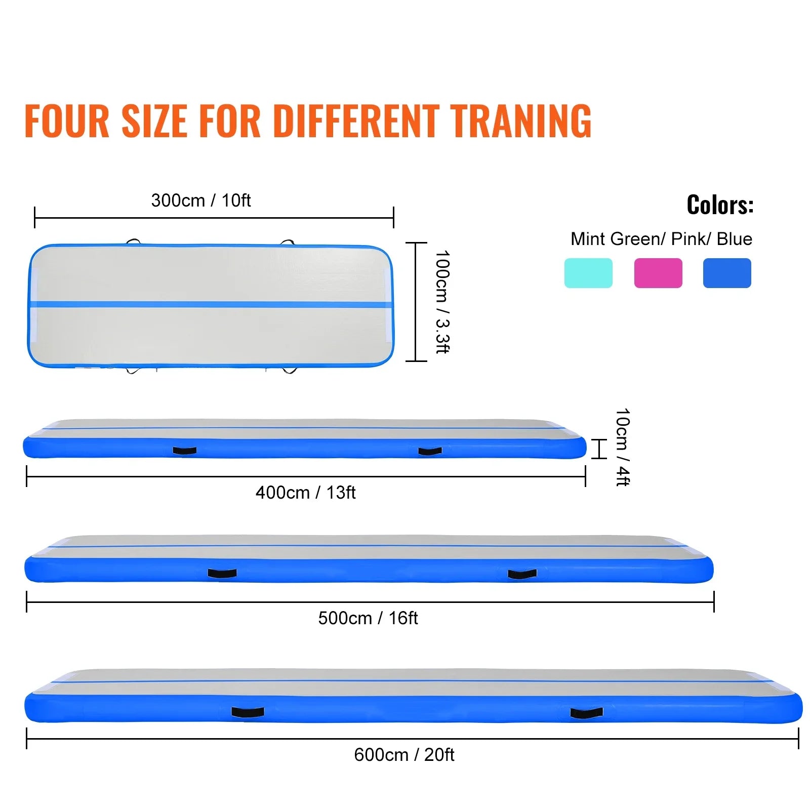 13ft Air Cushion Blow-up Gymnastics Training Vibrating Fitness Mat with Pump