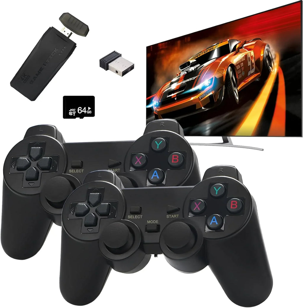 Wireless Retro Game Console, Plug and Play Video Game Stick Built in 10000+ Games,9 Classic Emulators, 4K High Definition HDMI Output for TV with Dual 2.4G Wireless Controllers