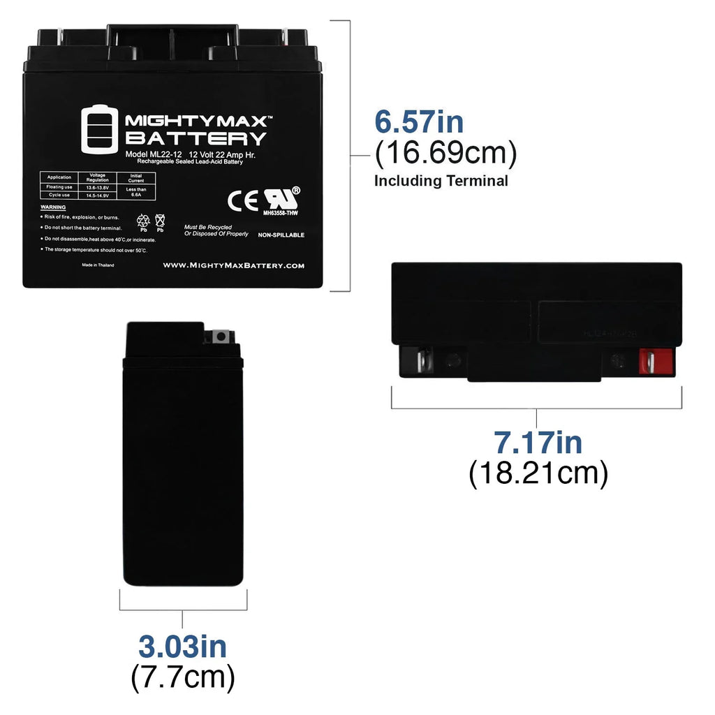 12V 22AH Battery for Alante Jr Scooter Wheelchair GP 200 - 2 Pack