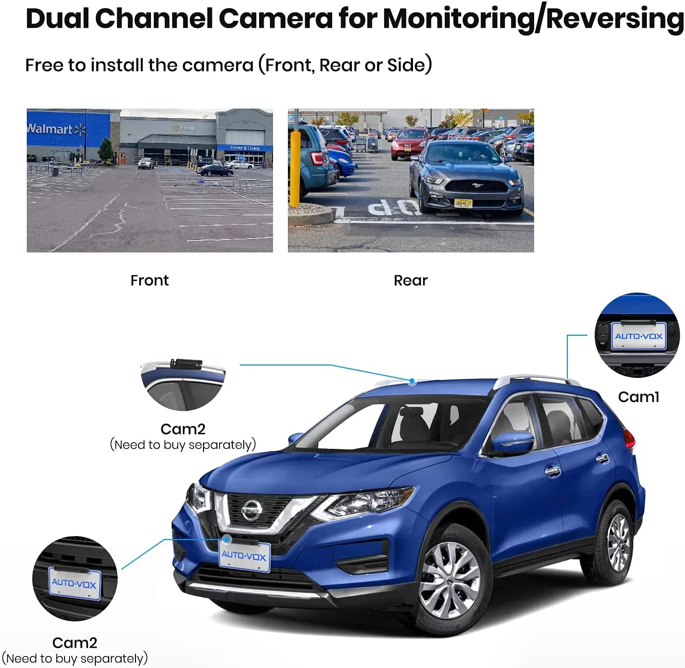 AUTO-VOX TW1 Solar Wireless Backup Camera for Trucks, 5Mins DIY Installation, 5'' Monitor Night Vision Back Up Camera Systems for Car