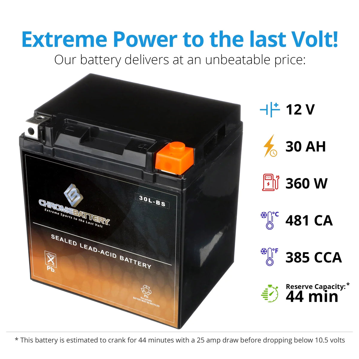 Chrome Battery YTX30L-BS (30L-BS 12 Volt,30 Ah, 270 CCA) Battery for Brp (sea-doo) 1500 Gtr Rxp 2013