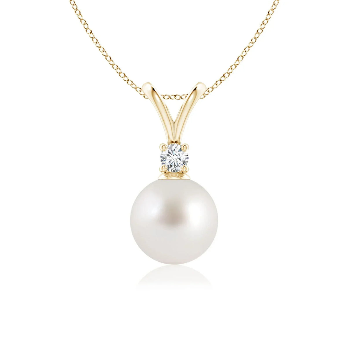 Angara South Sea Cultured Pearl V-Bale Pendant Necklace for Women, Girls in 14K Yellow Gold (Grade-AAA|Size-8mm) June Birthstone Jewelry Gifts for Her Birthday, Wedding, Engagement, Valentines Day