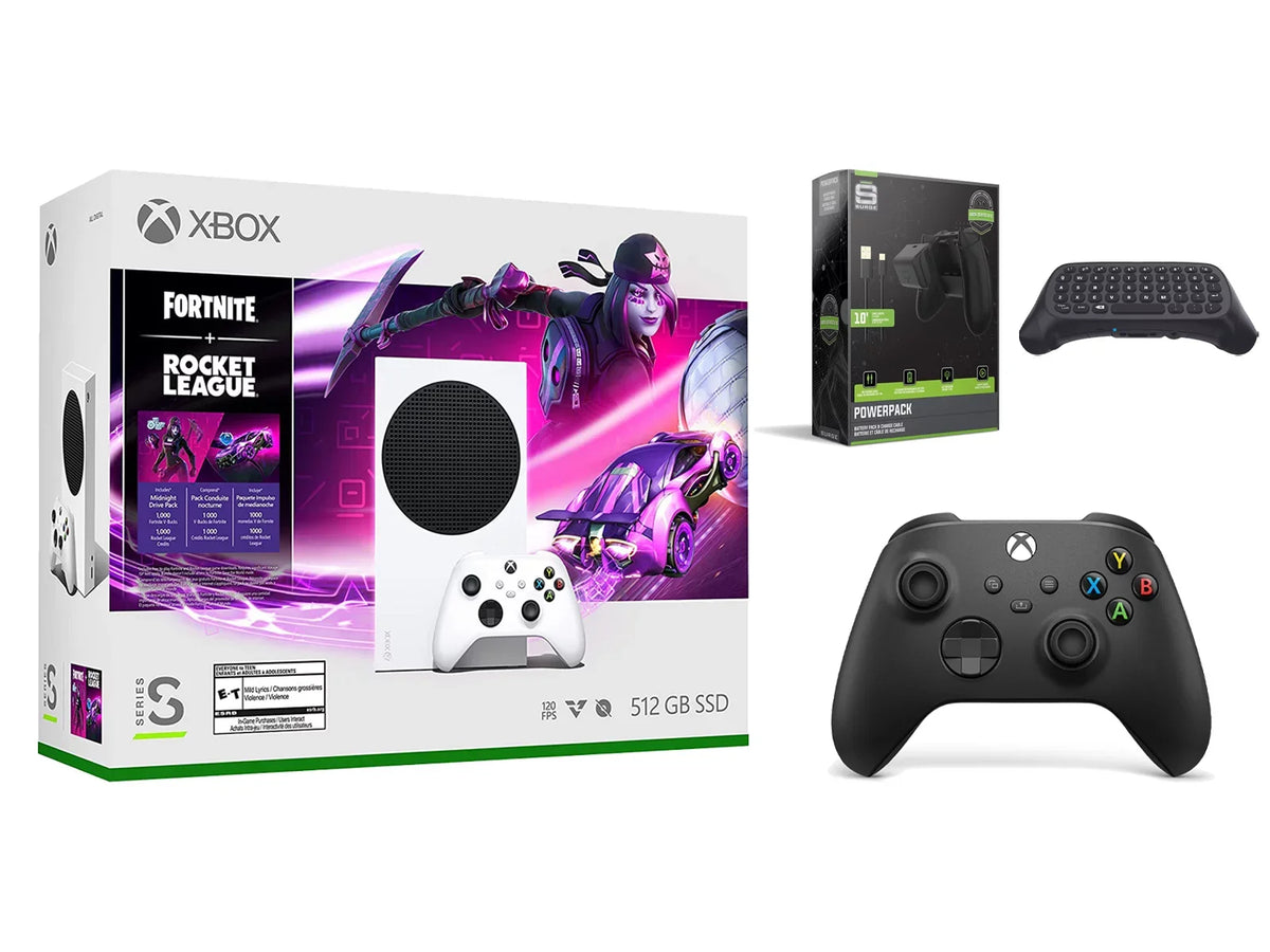 Xbox Series S Console Fortnite Rocket League with Extra Carbon Black Controller, Charge Cable/Battery and Wireless Controller Keypad