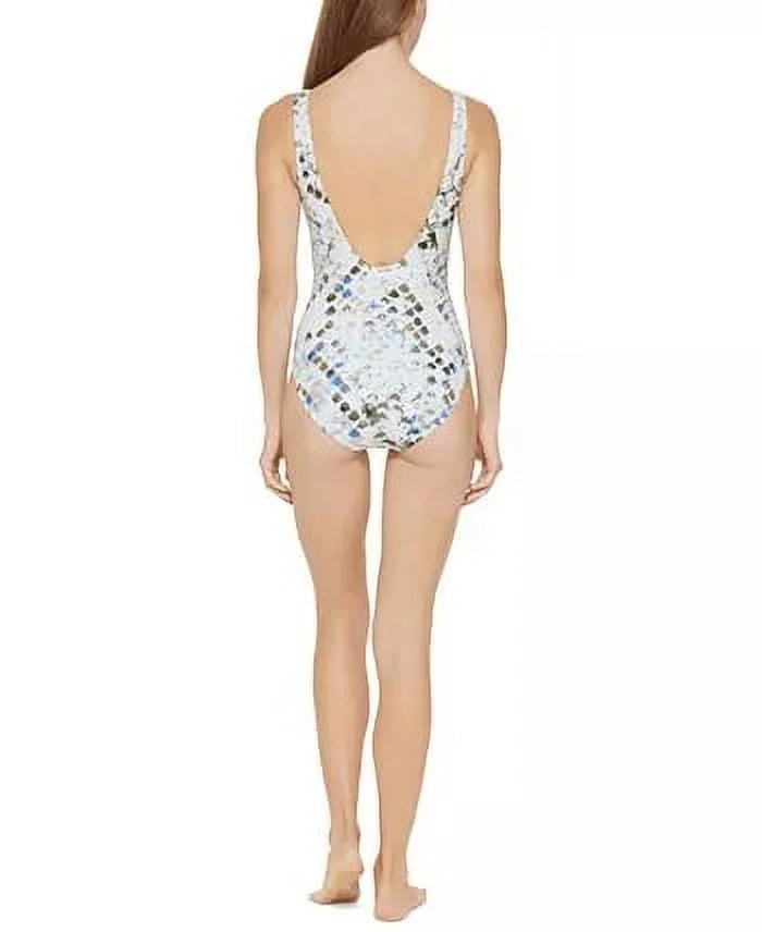 DKNY SPLASH MULTI Twist-Front Cutout One-Piece Swimsuit , US 8