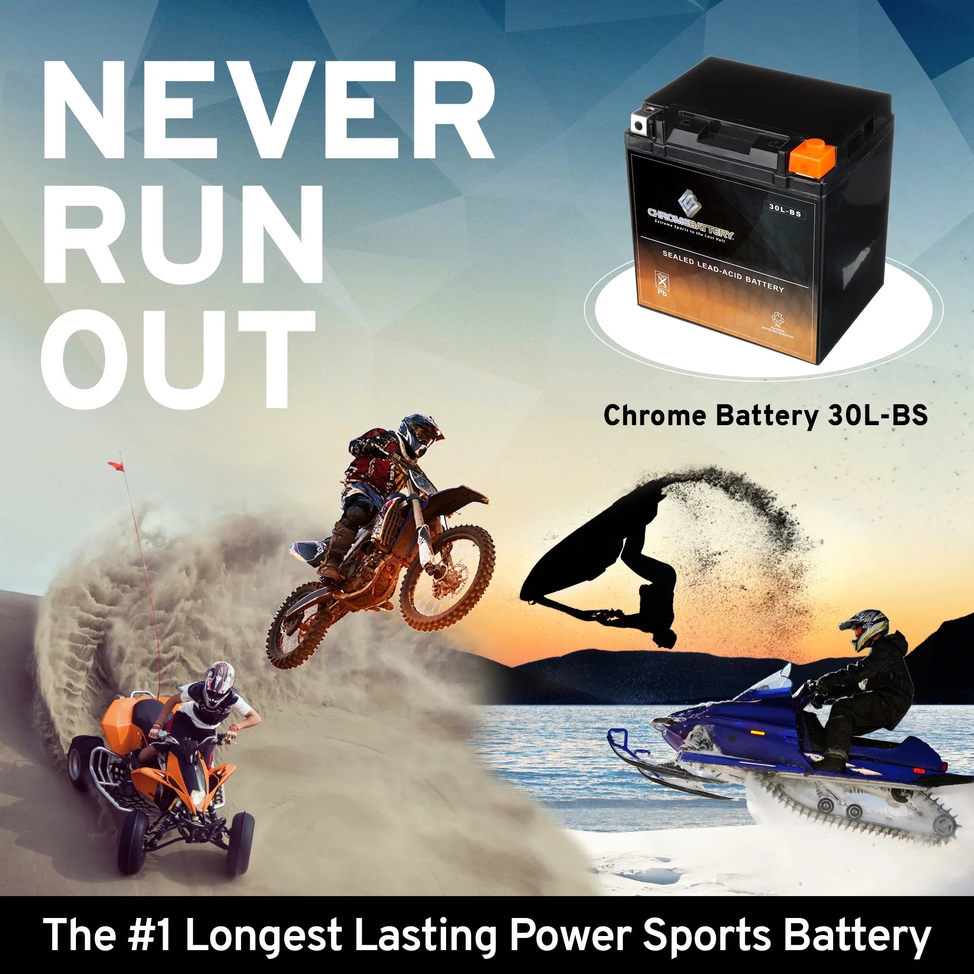 Chrome Battery YTX30L-BS (30L-BS 12 Volt,30 Ah, 270 CCA) Battery for Brp (sea-doo) 1500 Gtr Rxp 2013