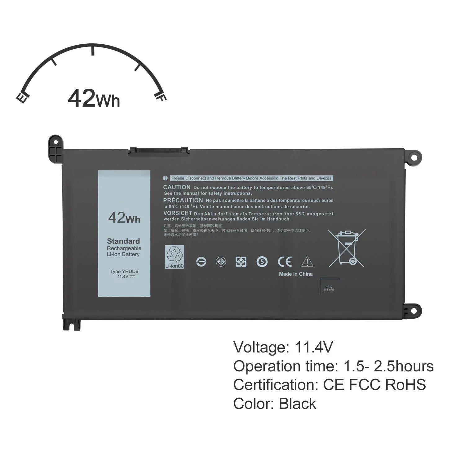 42Wh YRDD6 Laptop Battery for Inspiron 7586 5482 5485 5491 3310 3493 2in1