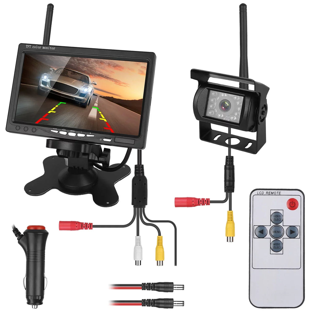 iMounTEK Wireless Backup Camera System Vehicle Rear View Monitor Kit IP67 Waterproof Car Parking Reverse System with 7In Screen Night Vision 2.4G Stable Signal for Car Trunk Van SUV