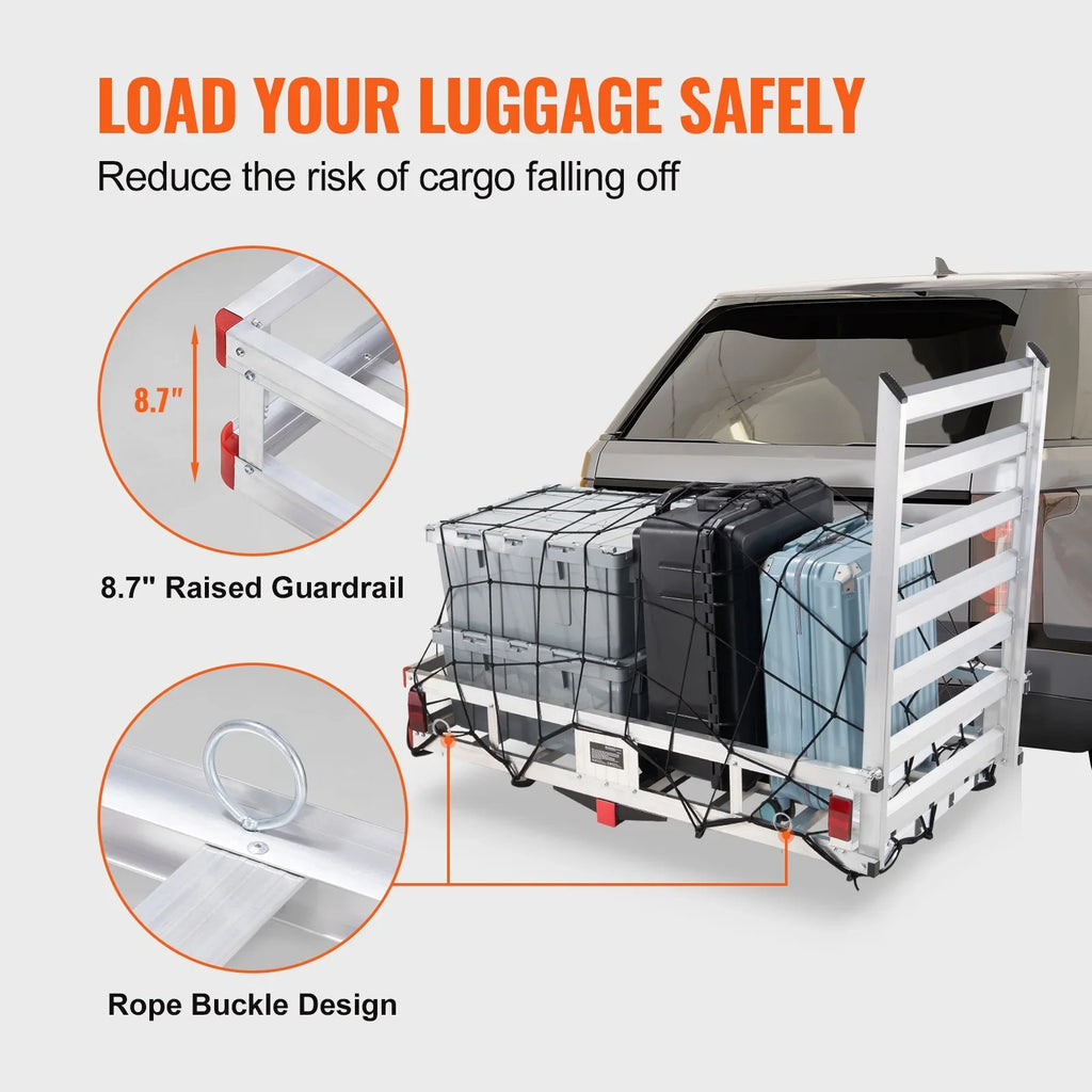 Hitch Mount Cargo Carrier 47x28x6 in 500lb and Folding Ramp Fits 2" Receiver