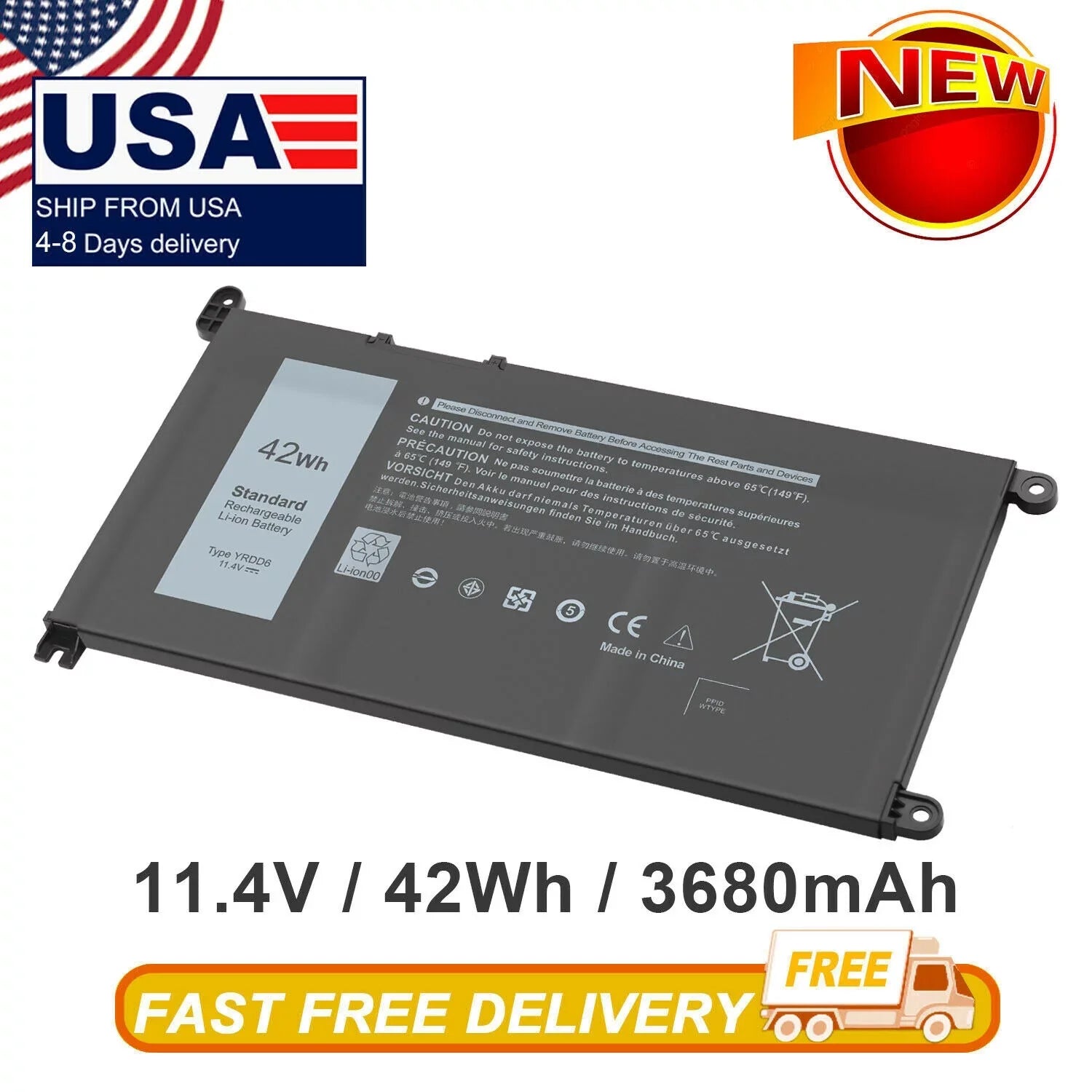 42Wh YRDD6 Laptop Battery for Inspiron 7586 5482 5485 5491 3310 3493 2in1
