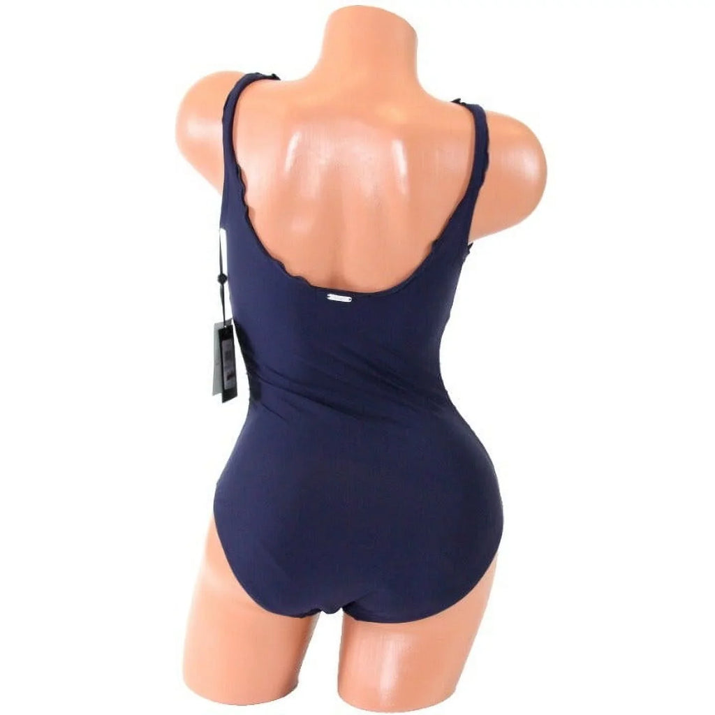 DKNY Womens Ruffle Solid Shirred One Piece Swimsuit