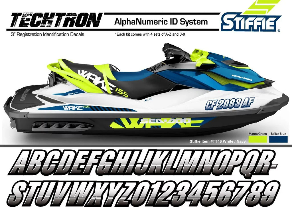 STIFFIE Techtron Navy/Gold 3" Alpha-Numeric Identification Custom Kit Registration Numbers & Letters Marine Stickers Decals for Boats & Personal Watercraft PWC