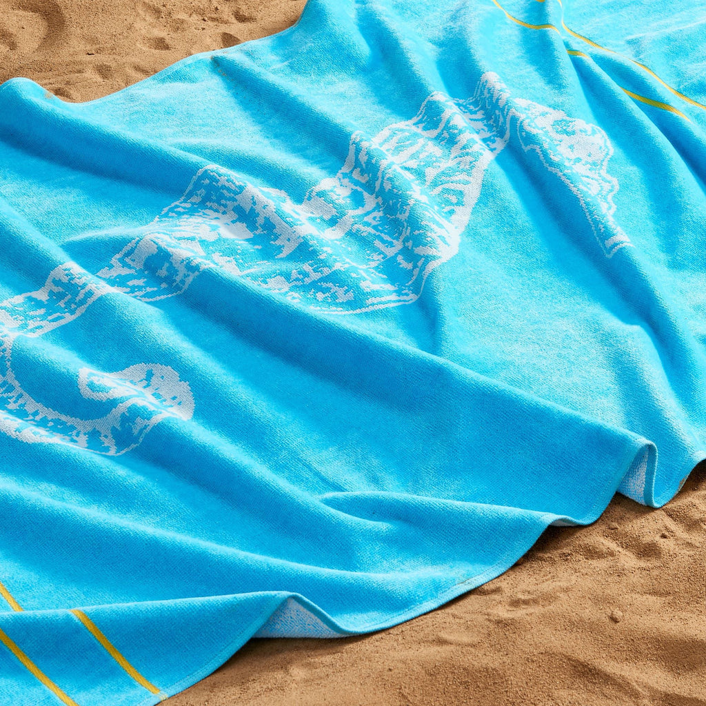 Great Bay Home Cotton Printed 2-Pack Beach Towel (2 Pack - 30" x 60", Seahorse Blue / Yellow)