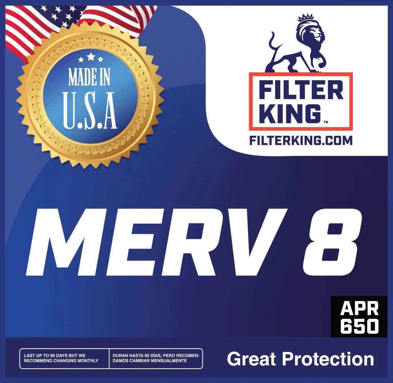 Filter King 8x63.5x1a Air Filter | 4-PACK | MERV 8 HVAC Pleated A/C Furnace Filters | MADE IN USA | Actual Size: 8 x 63.5 x .75"