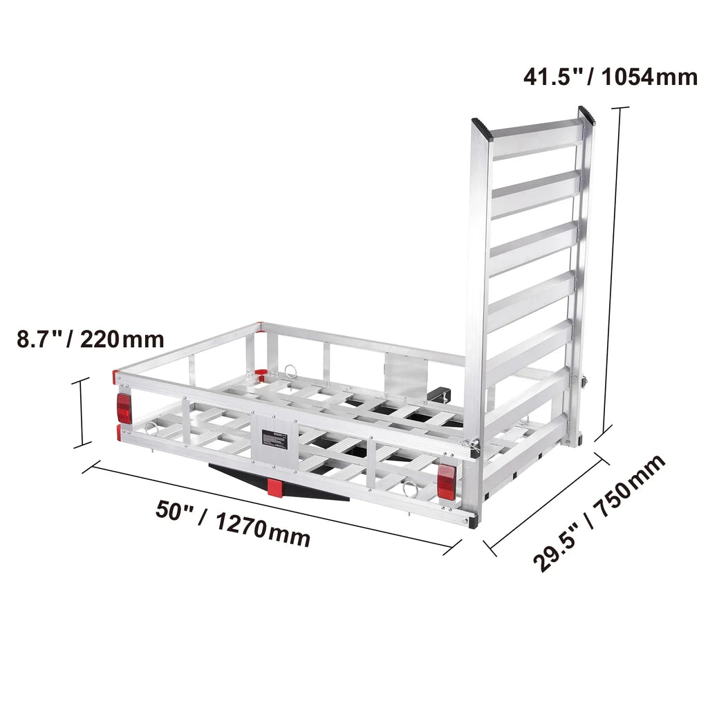 Hitch Mount Cargo Carrier 47x28x6 in 500lb and Folding Ramp Fits 2" Receiver