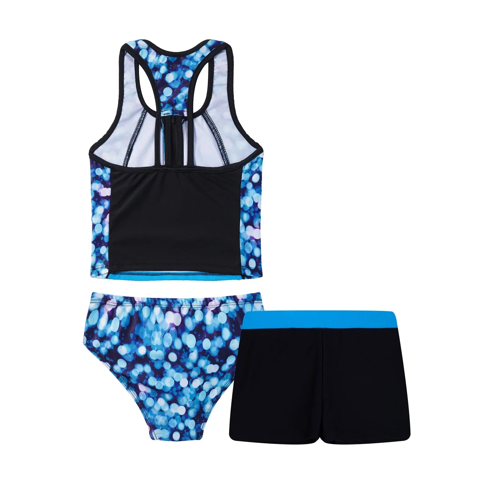 INHZOY 3 Pieces Girls Tankini Swimsuit Set Summer Bathing Suit Floral Hawaii Beach Swimwear,Sizes 4-16 Blue 8
