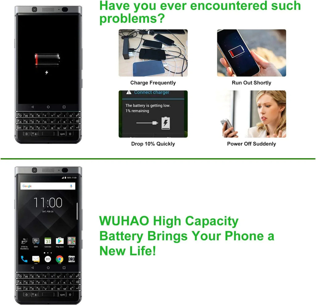 Replacement y BAT-63108-003 Upgraded for BlackBerry Keyone BBB100-1 BBB100-2 BB100-7 BB100-5, BBB100-3 Sprint