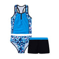 INHZOY 3 Pieces Girls Tankini Swimsuit Set Summer Bathing Suit Floral Hawaii Beach Swimwear,Sizes 4-16 Blue 8